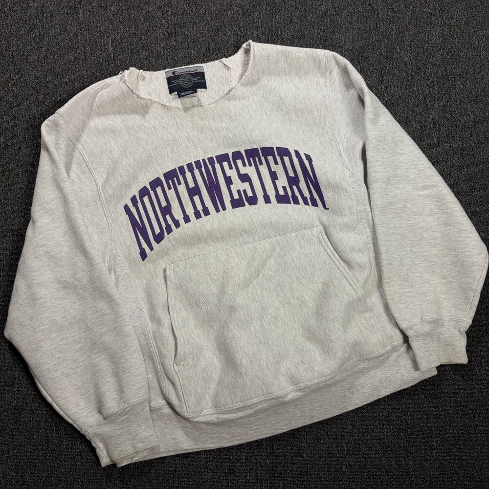 Vintage Y2k Northwestern University Champion Grey Reverse Weave Crewneck Small